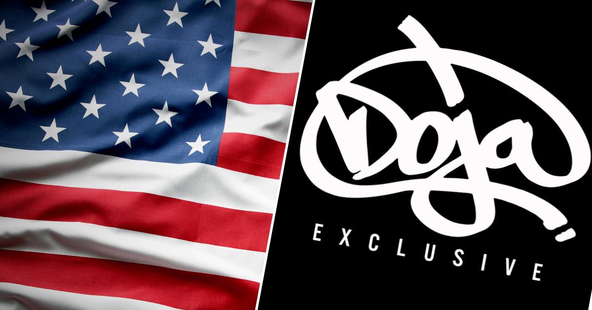 flaga usa i logo Doja Exclusive
