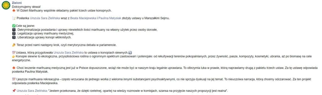 Zieloni o zielińskiej