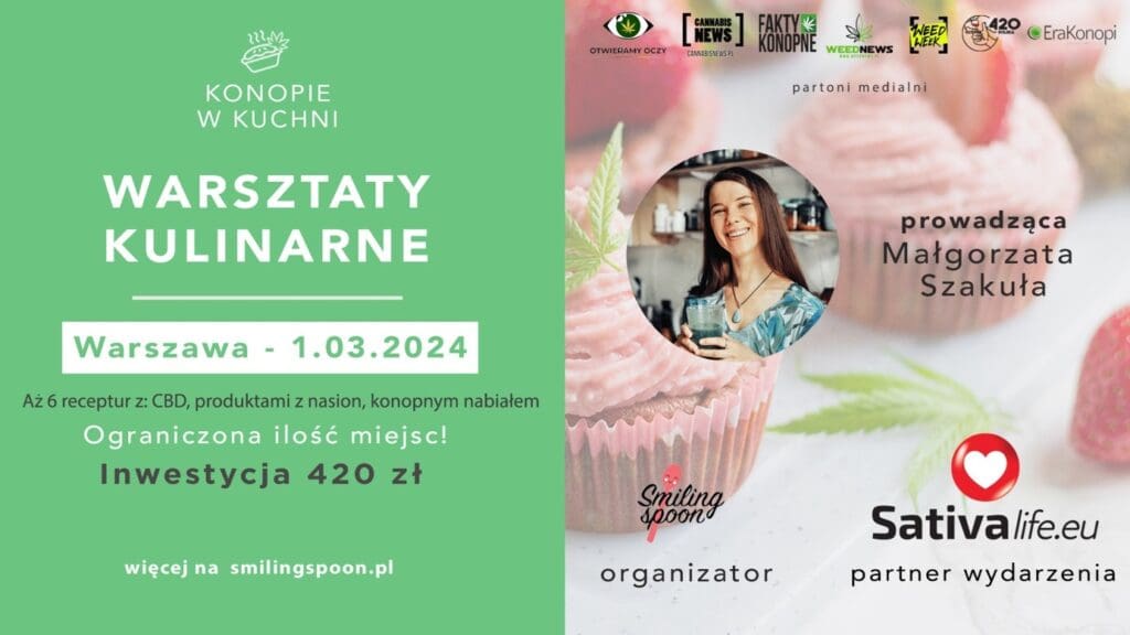 plakat reklamujący wydarzenie Kuchnia Konopna