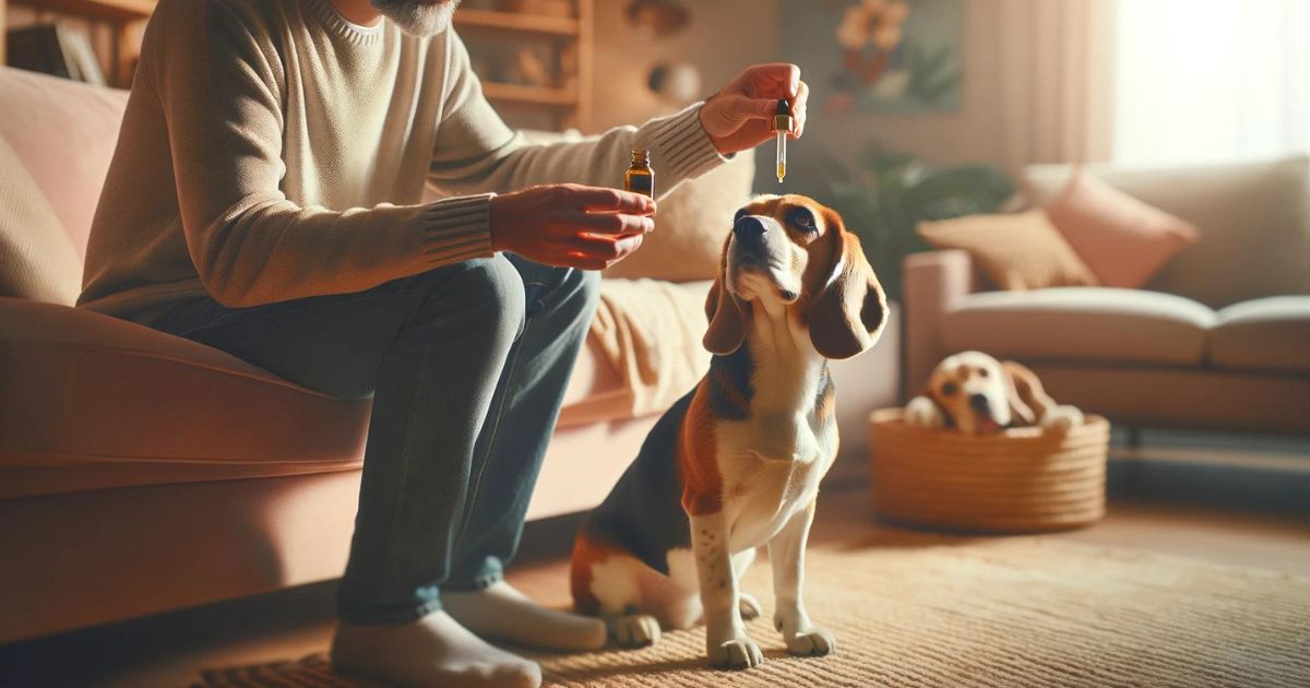 Pies przyjmujący olejek CBD dla psów