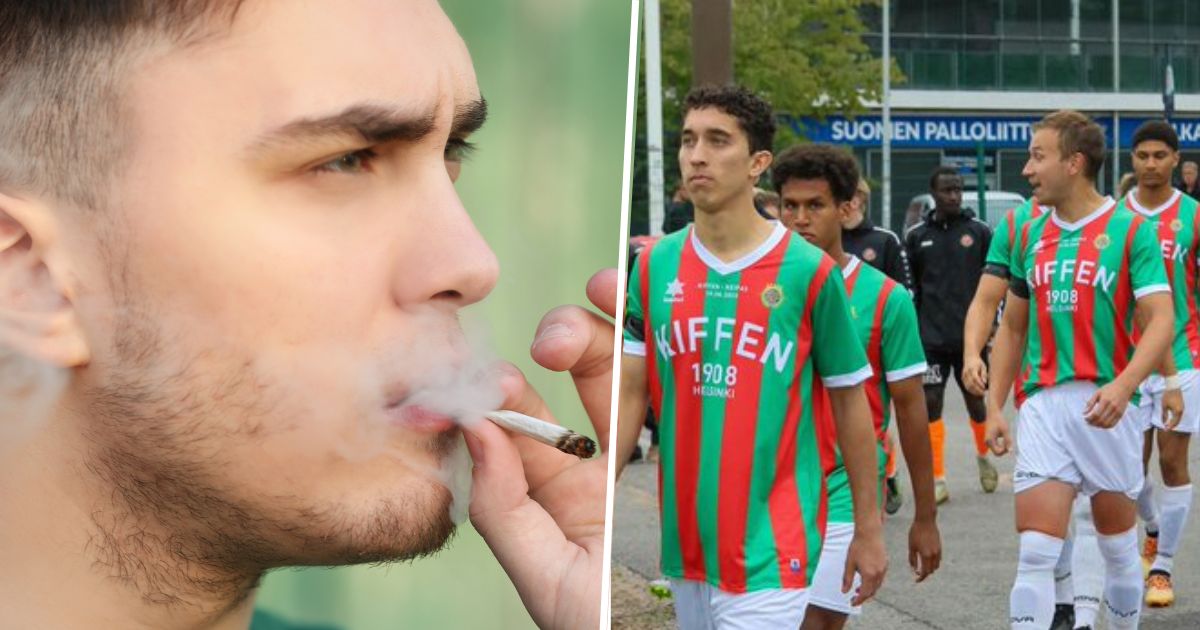 człowiek palący marihuanę i zawodnicy FC Kiffen