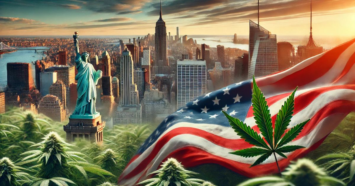 nowy jork, flaga usa i konopie