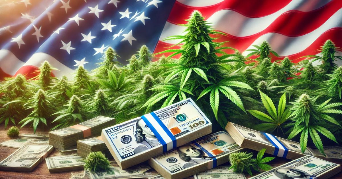 pieniądze, marihuana i flaga usa