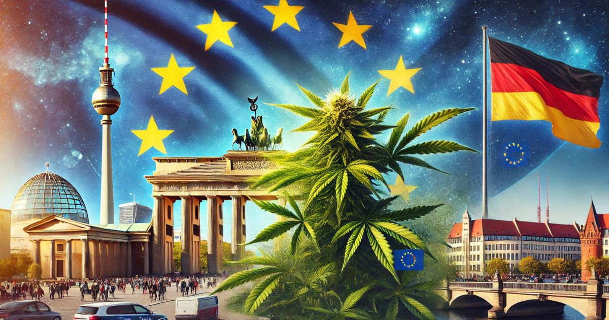 berlin, konopie, flaga niemiec i unii europejskiej