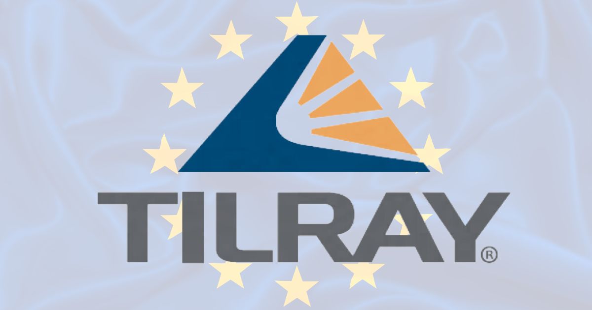logo marki tilray i flaga unii europejskiej